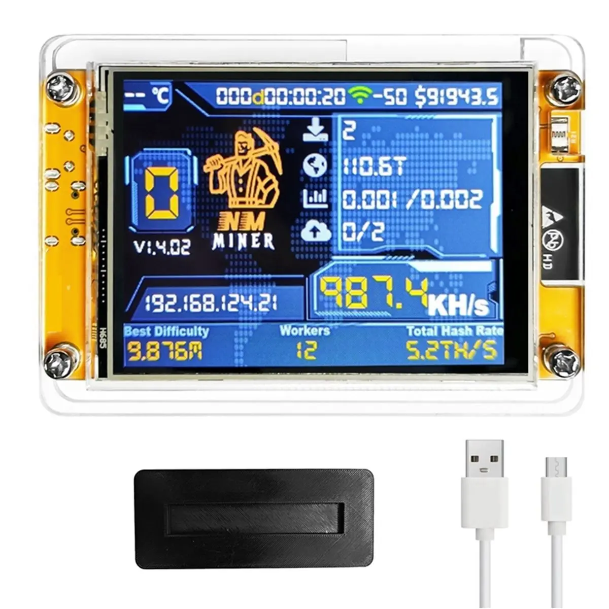 Happy New-  990KH/S +Stand 2.8 Inch Smart Display Upgraded Harshrate Bitcoin Crypto Solo Lottery Miner