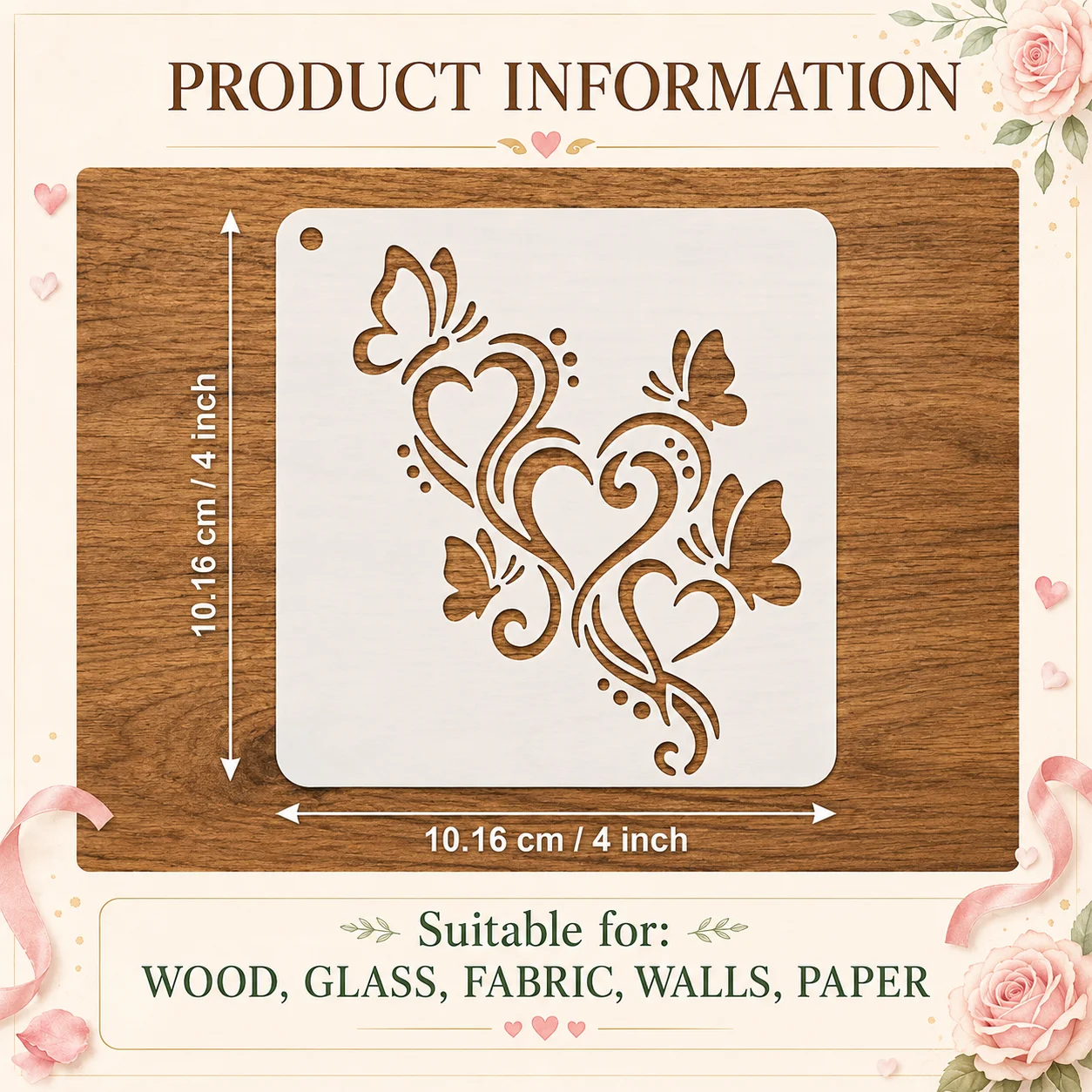9pcs Heart and Butterfly Theme Stencils,Reusable Valentine'S Day Stenicil forArt,Durable PET for Wall,Fabric,DIY,Card Making