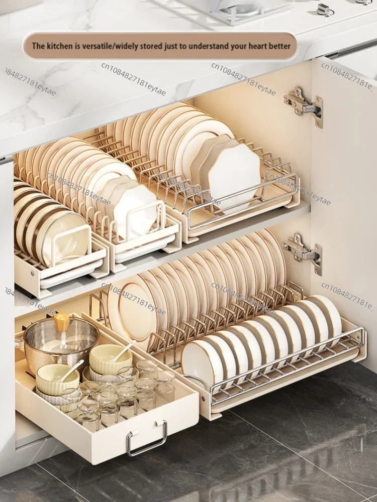 Kitchen Sink Sliding Dishes Dryer Rack Shelf Stainless Steel Cabinet  Storage Drainer Organizer Tableware Drawer Type Drainboard