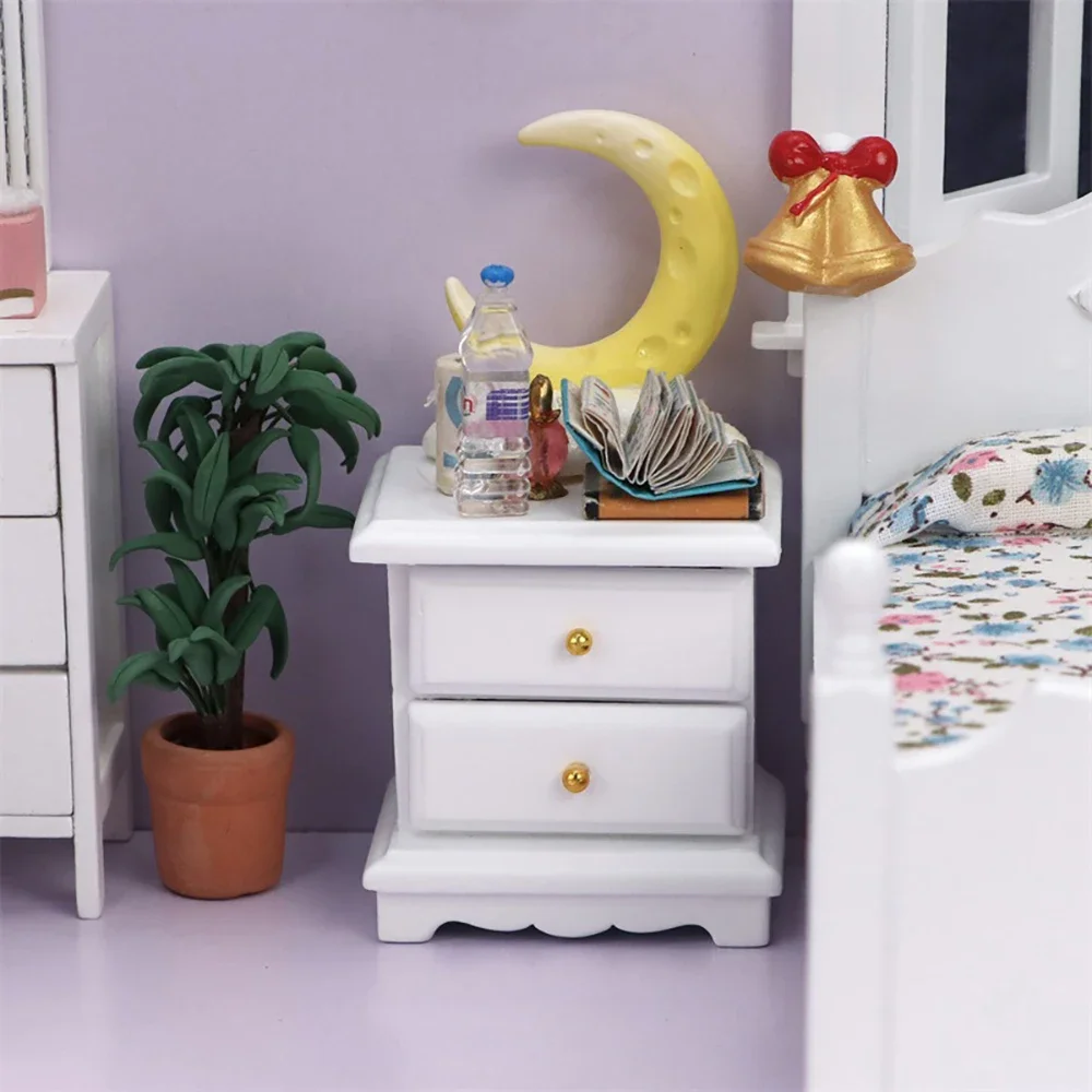 1/12 Poppenhuis Miniatuur Nachtkastje met Twee Lade Mini Bed Stand Model Speelgoed voor Poppenhuis Accessoires Decoratie ob11 bjd