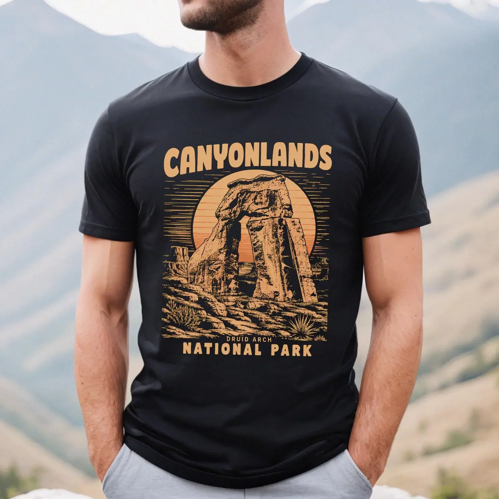 Canyonlands National Park T Shirt Vintage Desert Druid Arch Sunset vintage Washed Slightly Unisex Top For Everyday Wear Casual