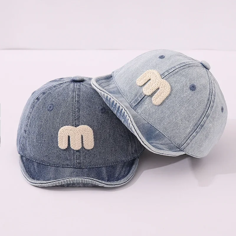 

Vintage Letter Baby Denim Hat Fashion Embroidery Kids Cowboy Baseball Caps Summer Soft Brim Children Duckbill Caps