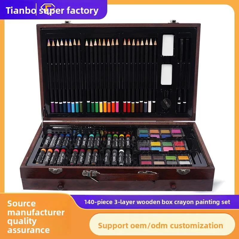 140 Piece Kids Art Set with Wooden Box, Crayons Oil Pastels Colored Pencils and Watercolor Pens Drawing Kit for Children