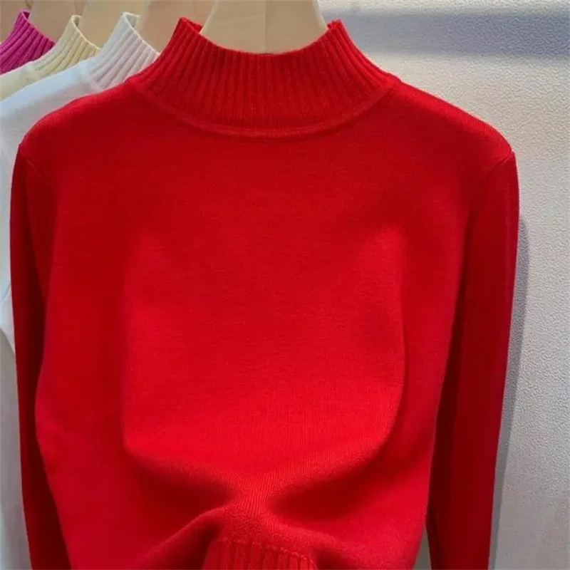 New Sweaters Women Autumn Winter Long Sleeve Knitted Pullovers Half Turtleneck Female Cashmere Soft Bottoming Jumpers Tops