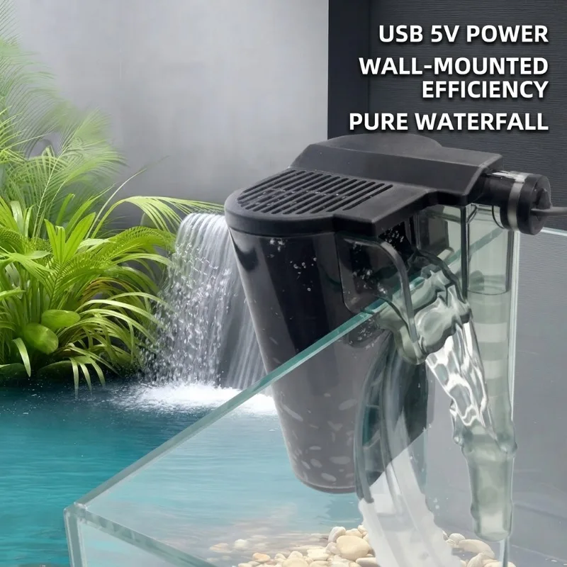 

Aquarium Filter Water Purification Cycle Mini Hang on Waterfall Cleaner No Refill Wall Mount USB Pump Fish Tank Quiet Cleaning