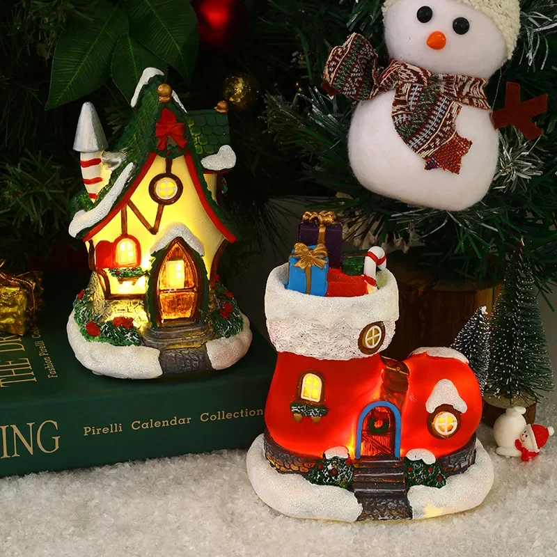 Christmas Village Accessories Decoration Boot House Christmas Building Display Light up Xmas Holiday Home Garden Decor