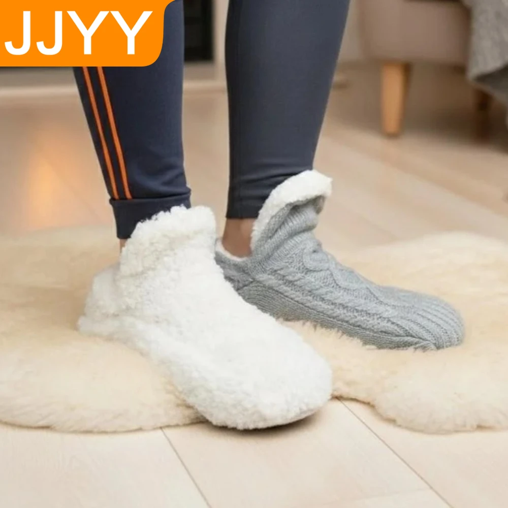 

Уютные нескользящие термоноски, пушистые носки-тапочки, теплые носки ручной работы с бархатной подкладкой для мужчин и женщин, 1 пара