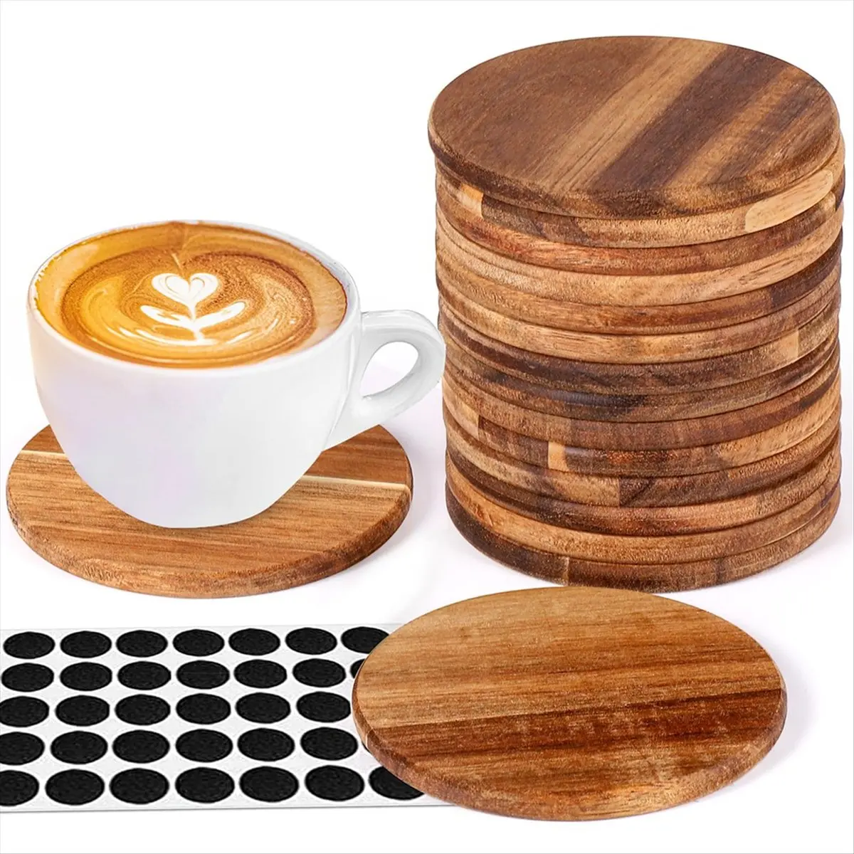 16 Pieces Unfinished Wood Coasters, 4 Inch Round Wooden Coasters for Crafts with Non-Slip Silicon Dots for DIY Stained