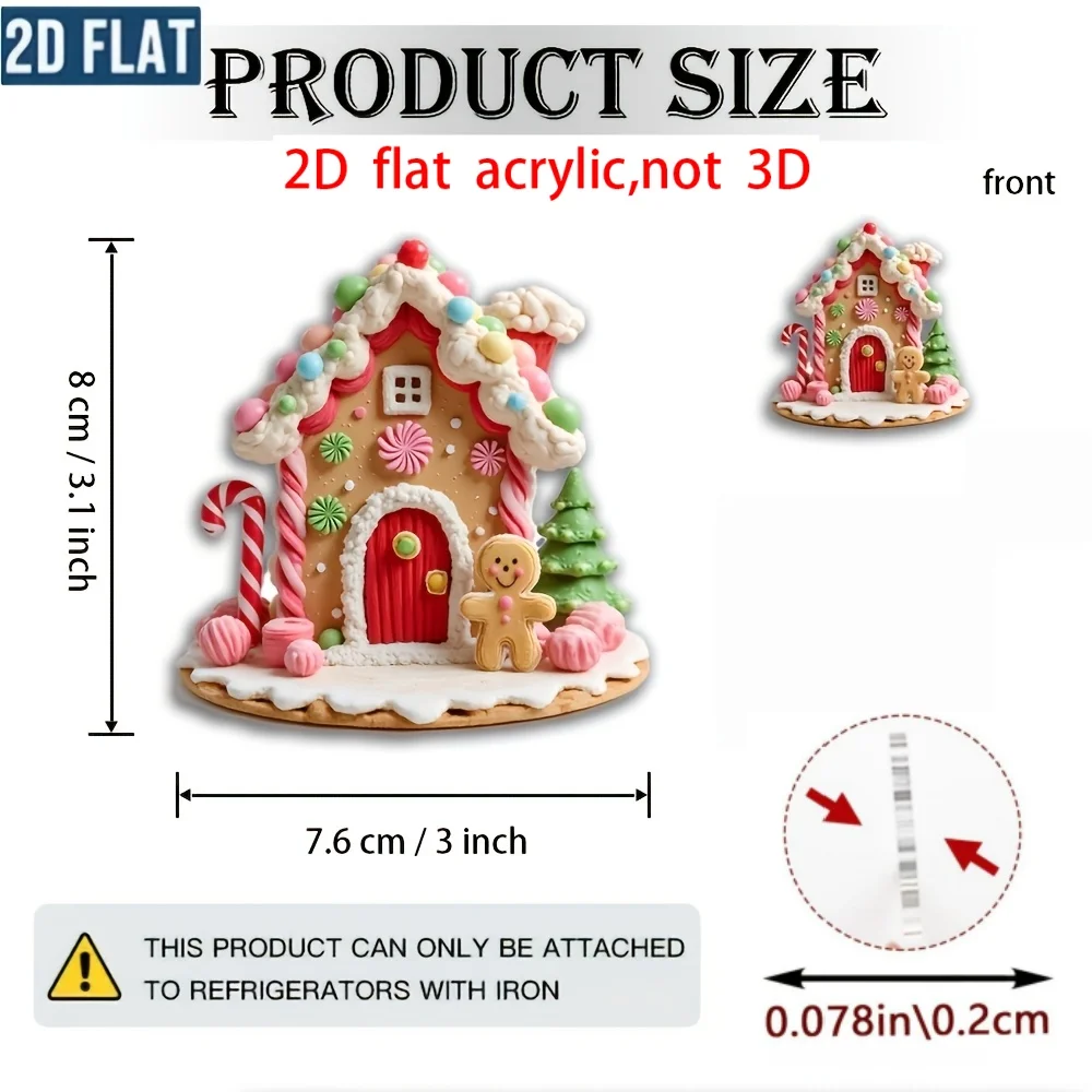 Gingerbread House Fridge Magnet – 2D Acrylic Christmas Decoration with Icing Roof & Lollipop Door Handle, Cookie Base