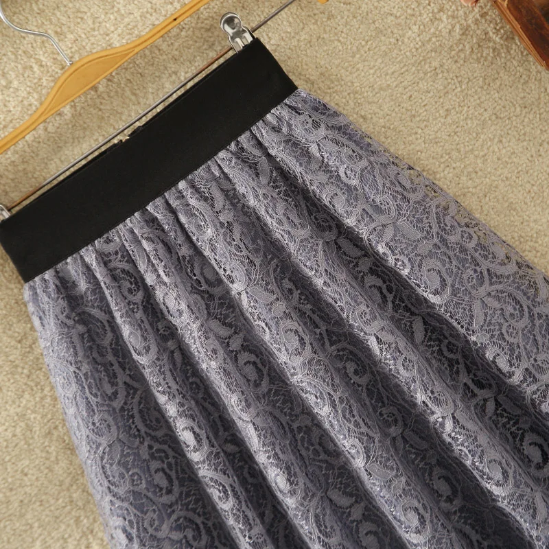 Letnia Nowa Sukienka Koronkowa z Haftem, Spódnica Midi w Kształcie Litery A z Wysokim Stanem, Zapinana na Zamek, z Wycięciami, Koreańska Sukienka do Pracy