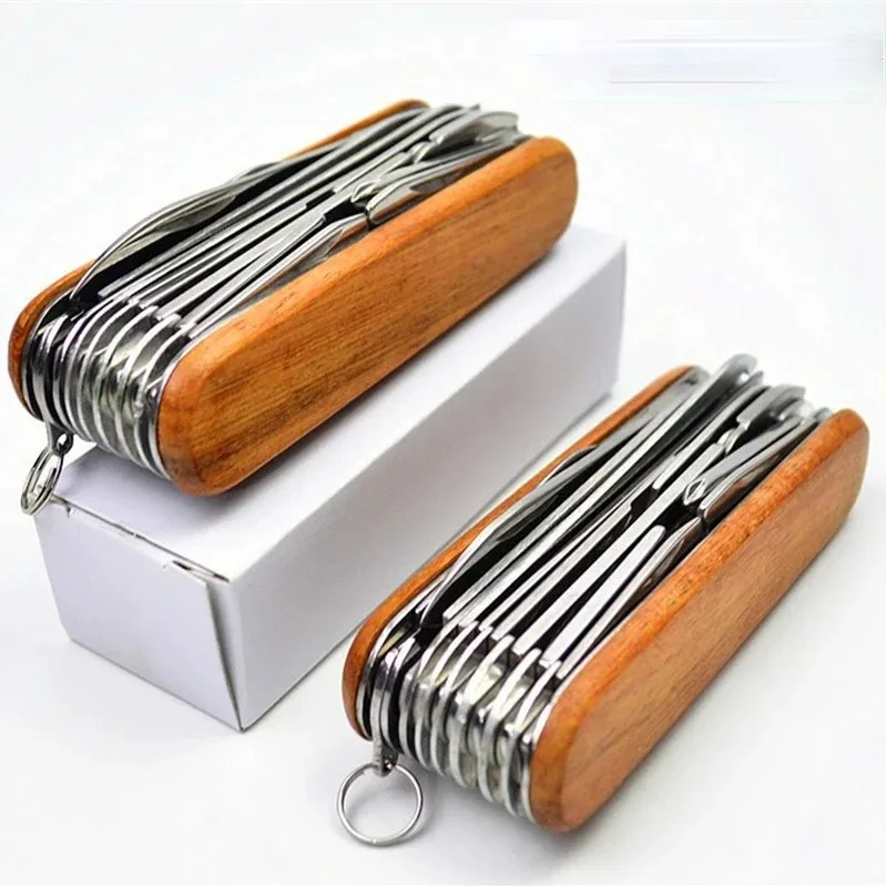 Couteau pliant multifonctionnel avec manche en bois, couteau de poche, armée, opaque, survie militaire, outils EDC, offre spéciale