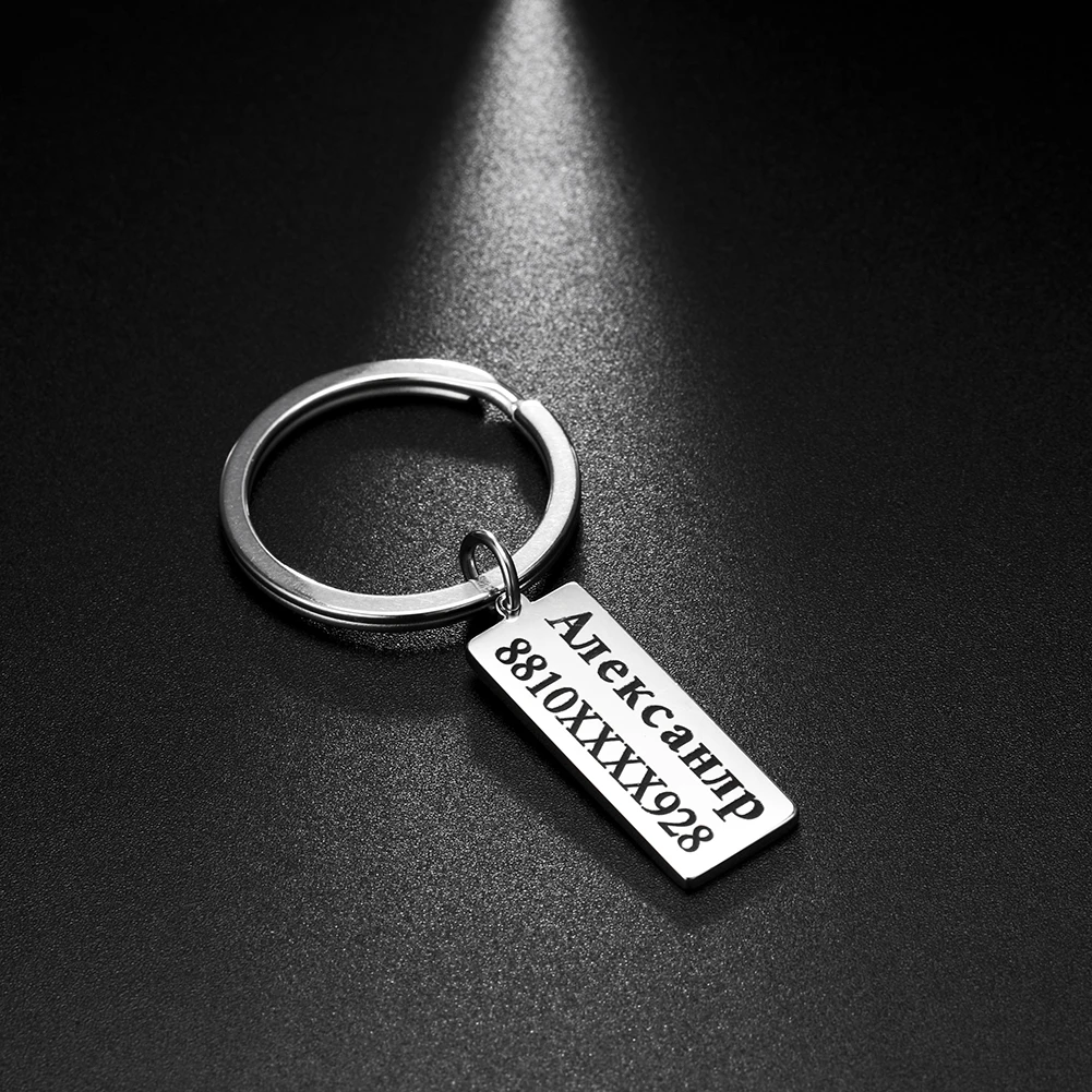 Personalized Custom Keychain Gift for Men Woman Father Day Dad Car Key Chain Ring Engrave Name Phone Number Stainless Steel