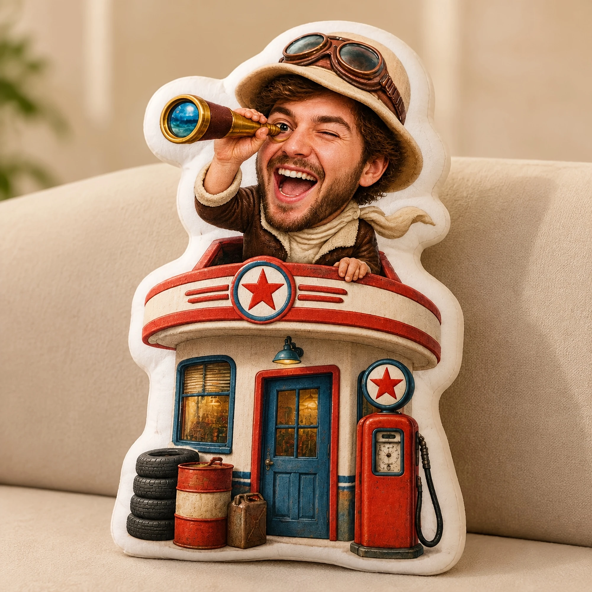 1pc Custom Double-Sided Printed Novelty Shaped Pillow, Fun Steampunk Explorer Design Cushion for Home Decor, Sofa, Bed, Or Trave