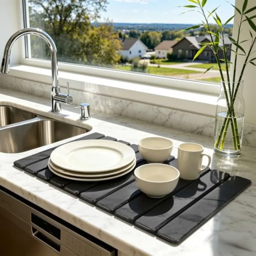 Stone Dish for Kitchen - Upgrade Counter s Quick Dry Foldable Design, Super Absorbent, 24
