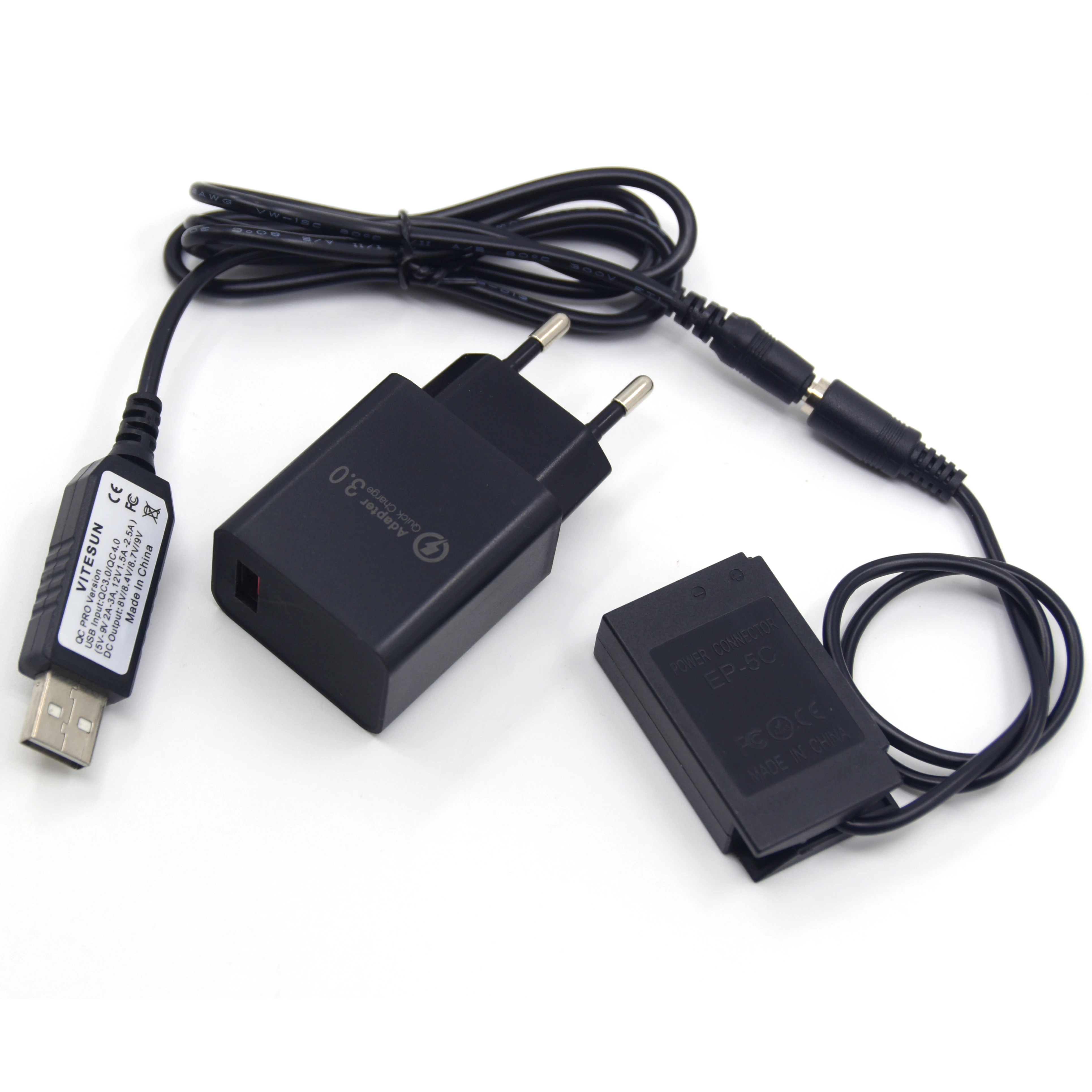 QC3.0 18W 충전기 + 프로 USB 전원 어댑터 케이블 + DC 커플러 EN-EL20 더미 배터리 EP-5C 니콘 1J1 1J2 1J3 1S1 1AW1 1V3