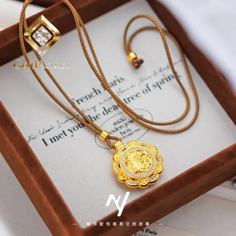 

GoldAether New Chinese Style 9999 24K Real Gold Hollow Silk to Attract Wealth and Treasure Money Pixiu Compass Pendant Women's N