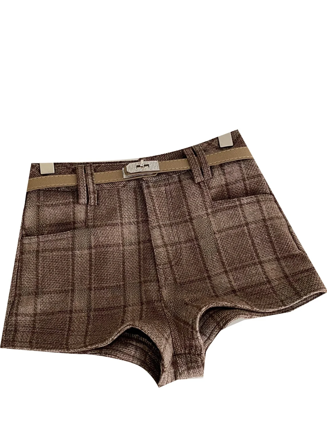 Pantaloni casual a vita bassa in lana scozzese da donna retrò americana con cintura Pantaloni da donna versatili e alla moda autunno inverno