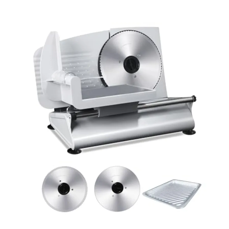 

Meat Slicer Machine for Home - 200W Electric Food Slicer with 2 Removable 7.5 Stainless Steel Blades and Tray Adjustable and Ch