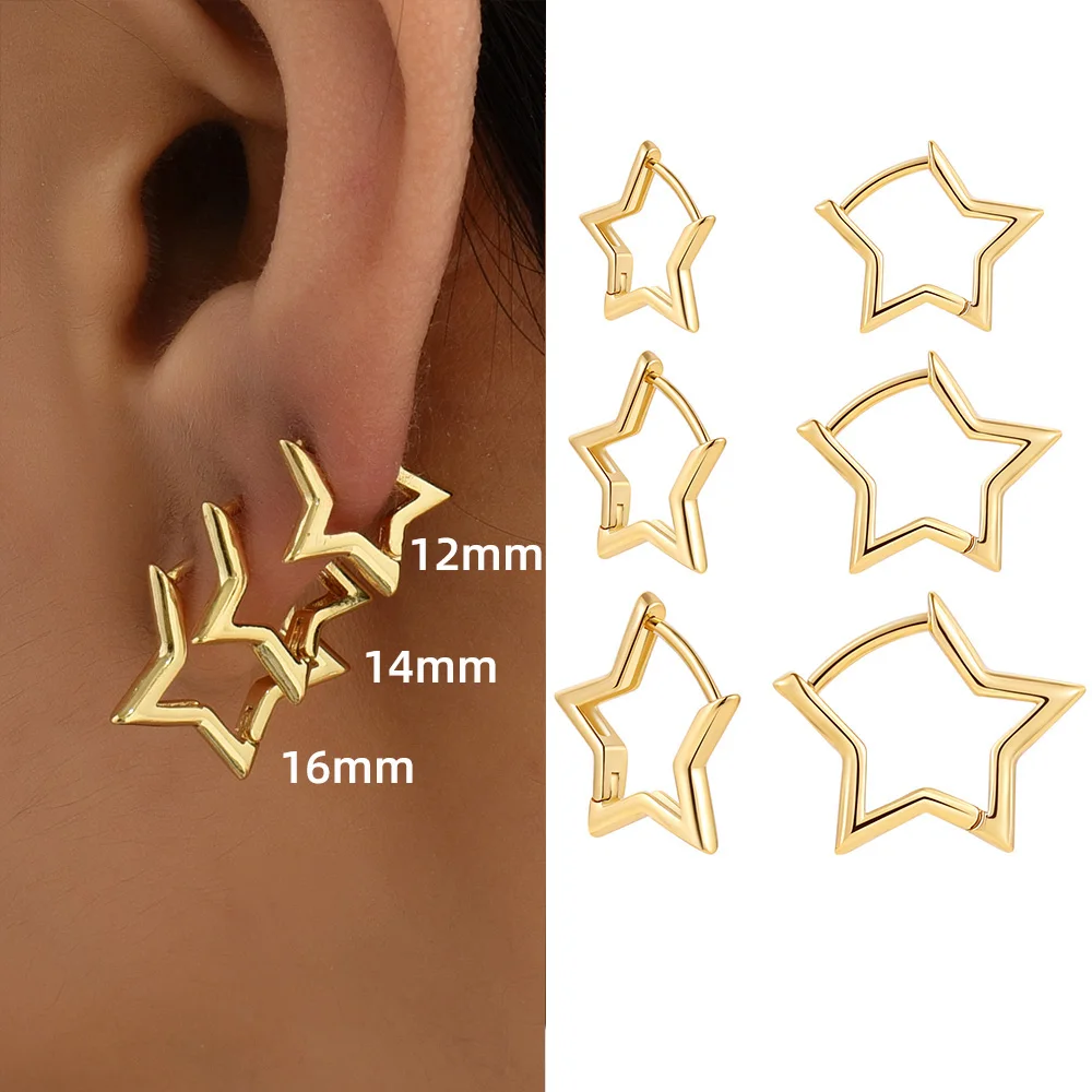 Minimalist Small Star Shape Hoop Earrings for Women Girl Geometric Gold Color Hollowed Huggies Ear Buckle Piercing Jewelry Gift