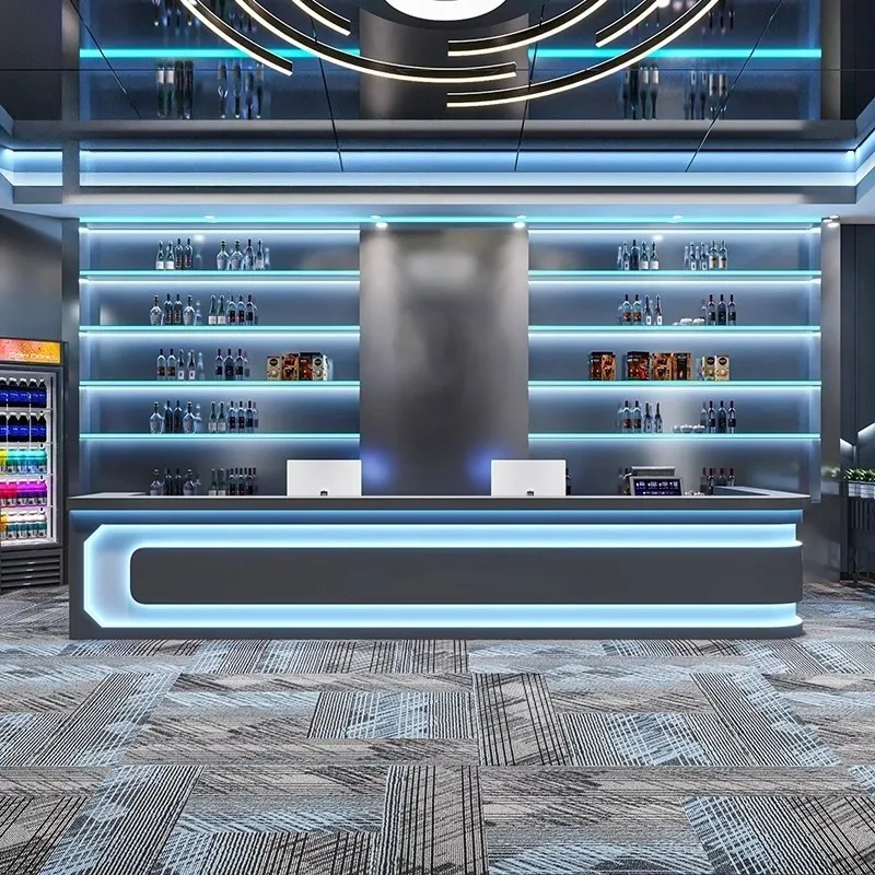 مقهى متجر تصميم طاولة بار القهوة لشريط القهوة لغرفة البلياردو مع أثاث الإضاءة LED لتصميم المتجر