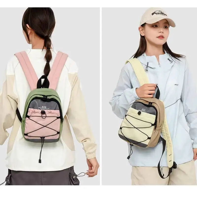 Unisex Block Cross Drawstring Canvas Lightweight Small Rucksack for School Commute Casual Outdoor Fashion Trendy Shoulder Bag