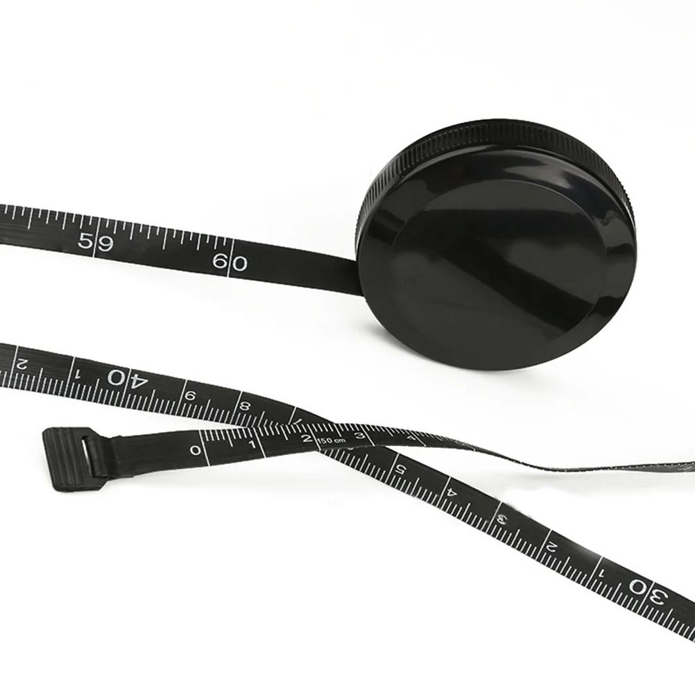 Retractable Mini Round Measure Tape 150cm 60in for Body Garment Waist Circumference Diet Baby Head Growth Ergonomic Design Black