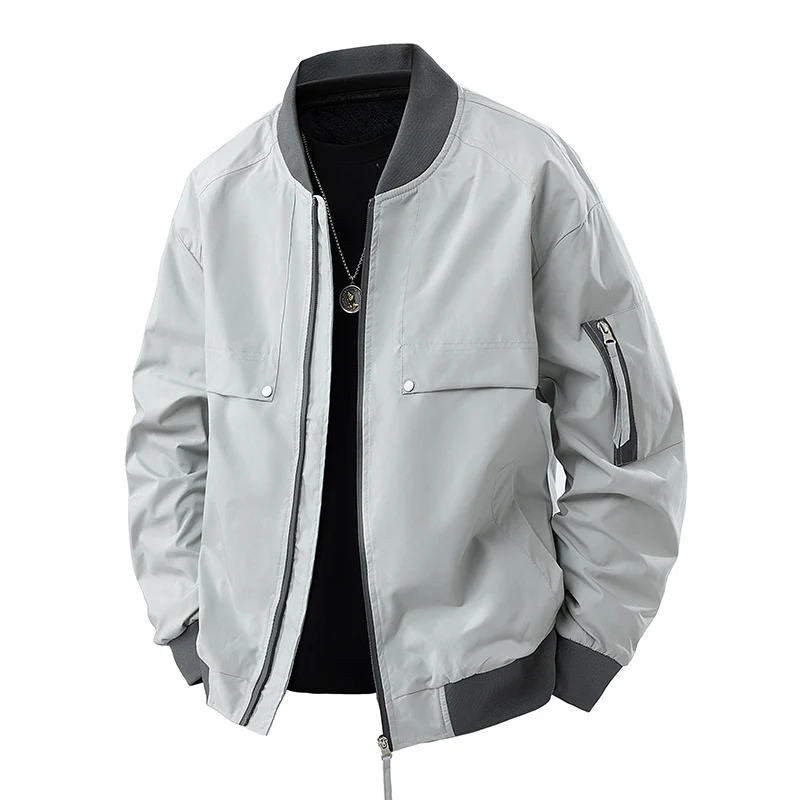 

Мужская водонепроницаемая мотоциклетная куртка, весенне-осенняя повседневная верхняя одежда, пальто, однотонная уличная одежда на молнии, свободный крой, бейсбольный воротник
