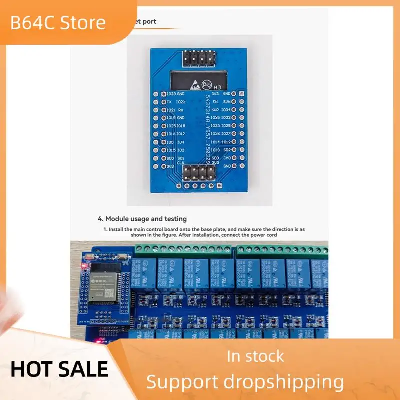

Высокопроизводительный 32-канальный релейный модуль WIFI Bluetooth B64C с использованием источника питания постоянного тока ESP32-WROOM