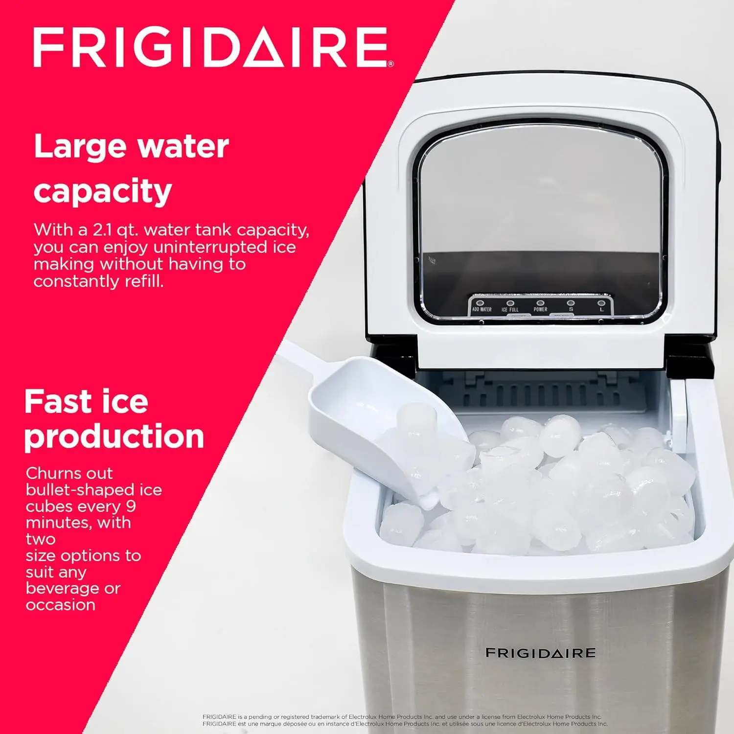 Frigidaire コンパクトカウンタートップ製氷機、26 ポンドまで作れます。 1日あたりの弾丸型アイスキューブ、シルバーステンレス