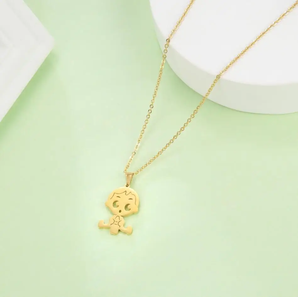 1PC Stainless Steel Name Date Child Baby Boy Necklace Family Gold Color Pendant for Birthday Memorial Gift F1121