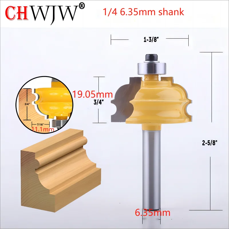 1PC 6.35mm 1/4 Shank Architectural Cemented Carbide Molding Router Bit Trimming Wood Milling Cutter for Woodwork Power Tools