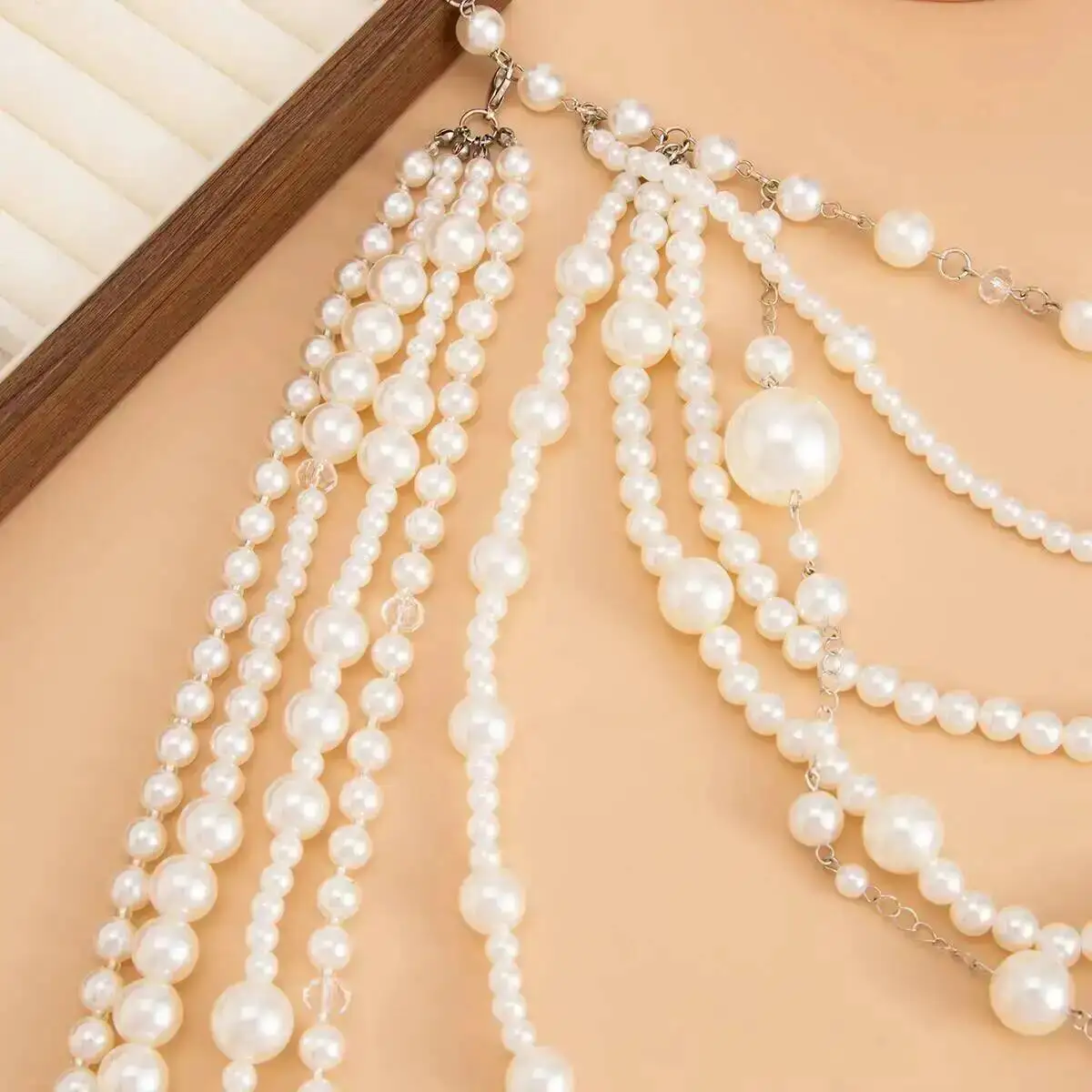 KunJoe Übertriebene mehrschichtige Imitation Perle Halsband Halskette Frauen Luxus Lange Quaste Anhänger Pullover Kette Braut Mi Schmuck – Detail 7