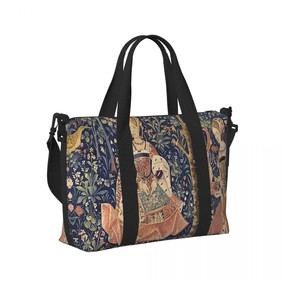 

Aubusson Antique Tapestry Print Boho French Flowers Beach Travel Bag Tote Bags for Gym Sport Women Shopping Duffle Shoulder Bag