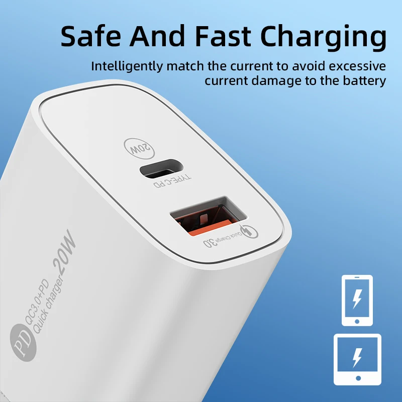 PD 20W USB C Charger Fast Charging Quick Charge 3.0 Wall Charger Adapter For iPhone 15 14 13 Samsung Xiaomi USB Phone Charger