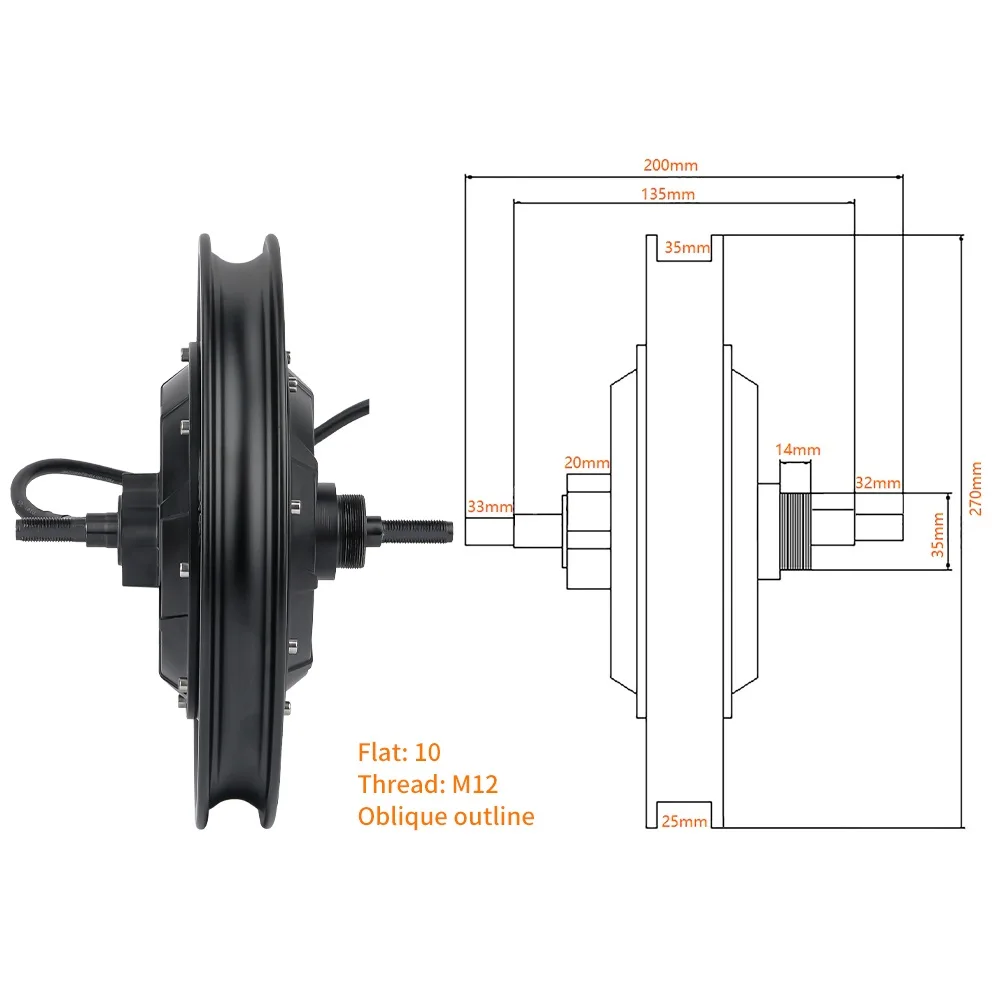 120 كيلومتر/ساعة محور المحرك مع الإطارات 14x2.125 دراجة كهربائية عجلة 48 فولت 60 فولت 72 فولت 1500 واط-3500 واط Ebike فرش عالية السرعة 1200 دورة في الدقيقة سكوتر