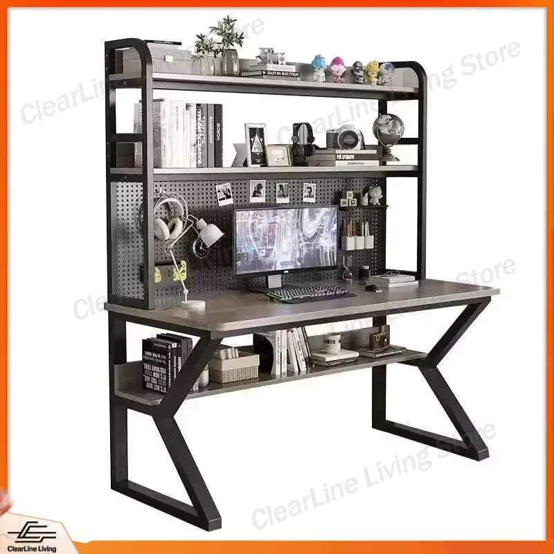 Computer Desk with Bookshelf Storage Shelves Home Office Writing Table Student Study Desk Durable Wooden Workstation for