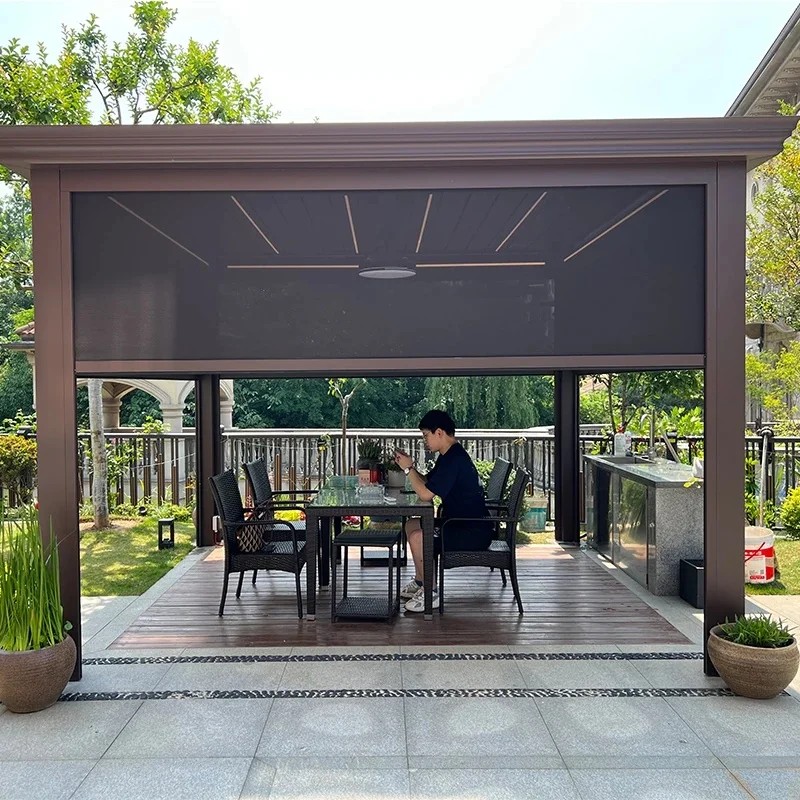 Customized Modern Outdoor Windproof Roller Blinds Aluminium Motorized Pergola Louver