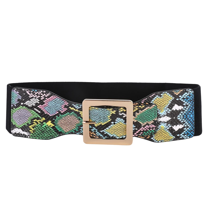 

Fashion Dress Jeans Elastic Belt Women Metal Buckle Corset Band Snake Print Leather Waistband Wide Belts Stretch Cummerbunds