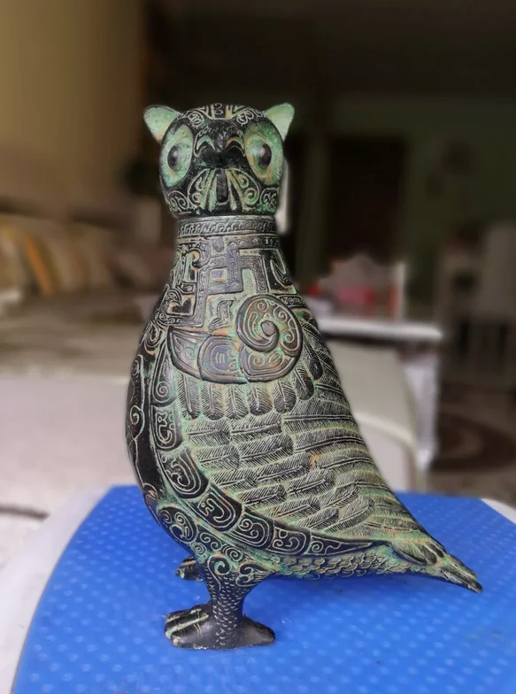 excellent Vintage Bronze Old eagle patina owl Statue