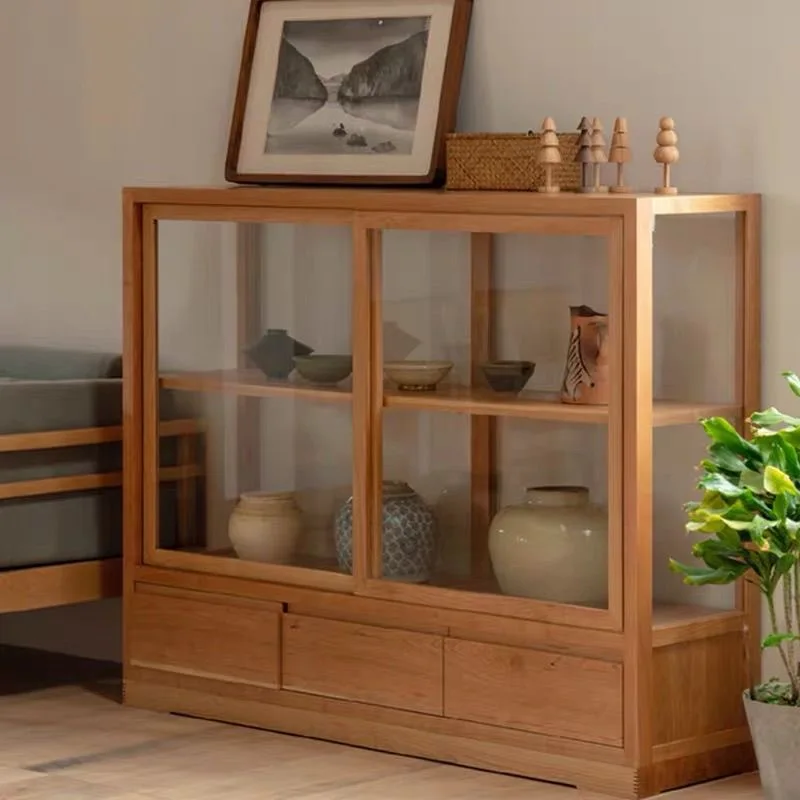 Factory Direct 2026 Nordic solid wood glass cabinet museum figure display cabinet display cab inet small apartment living room p