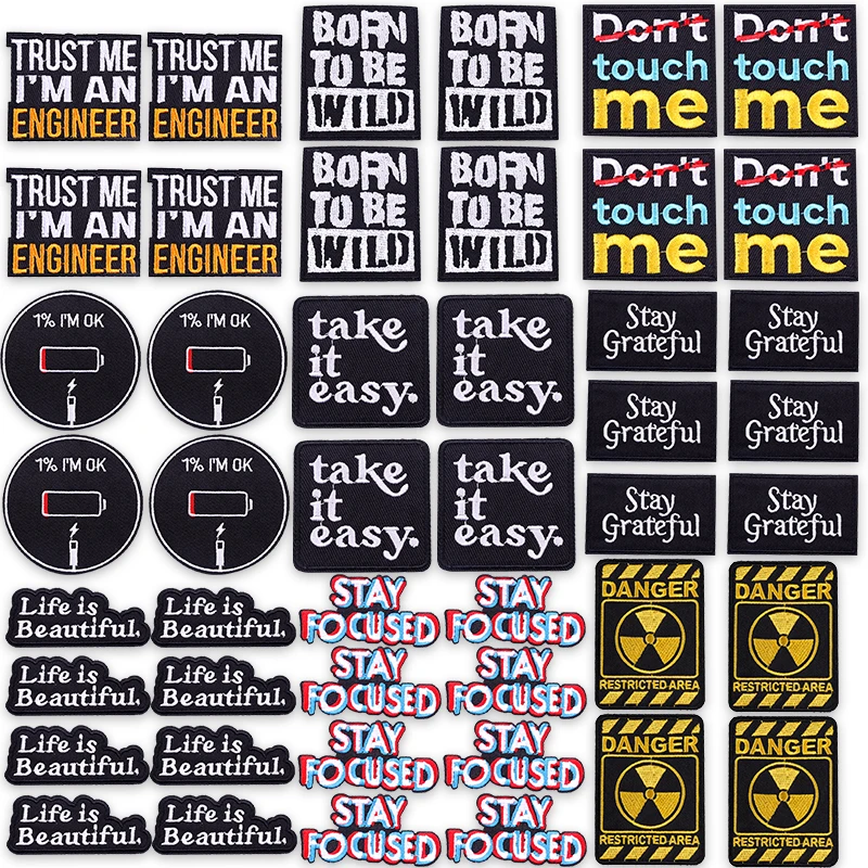 10PCS/Lot Punk Attitude Embroidery Iron On Patch Sarcastic Quote Warning Sign Aesthetic for Vest Jacket Edgy Statement Piece
