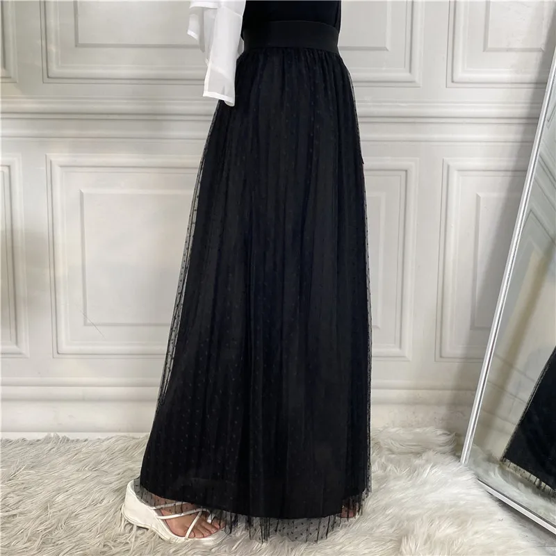 Elegant Long Pleated Skirt Women Spring Summer Solid Elastic Waist A-line Slim Simple Long Skirt Vintage Female Evening Dress