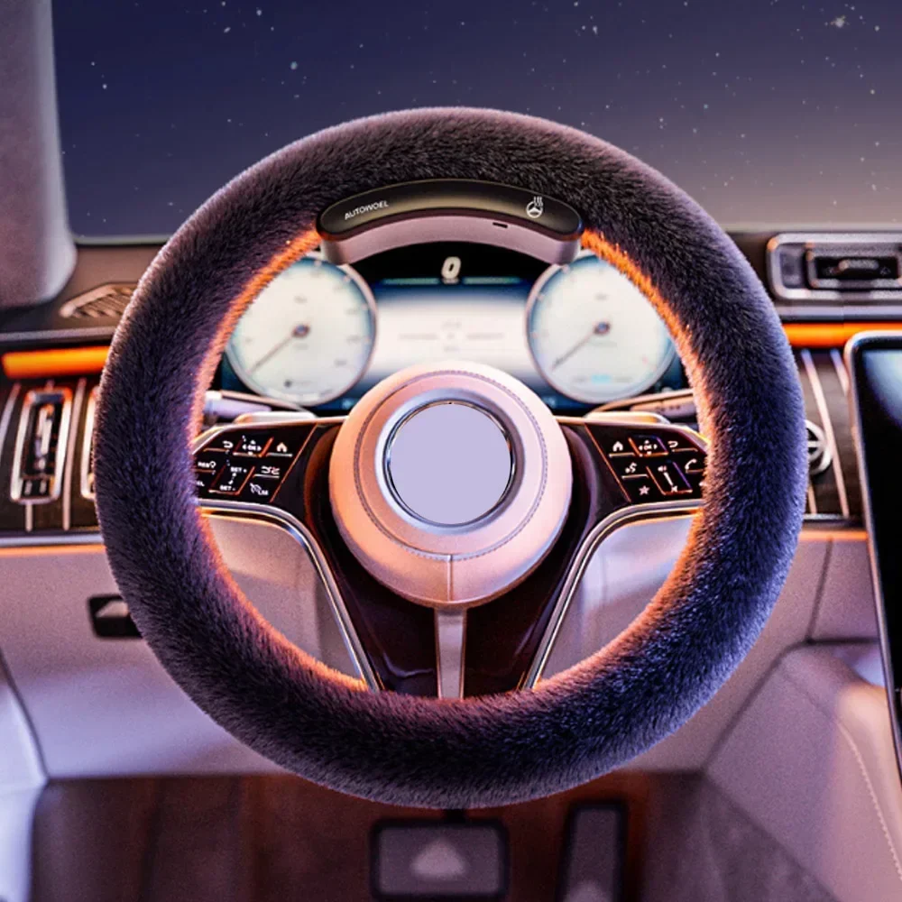 

Graphene Wireless Heated Steering Wheel Cover Universal Winter Leather Suede Hand Sewn Plush for Car Decoration Accessorie NEW