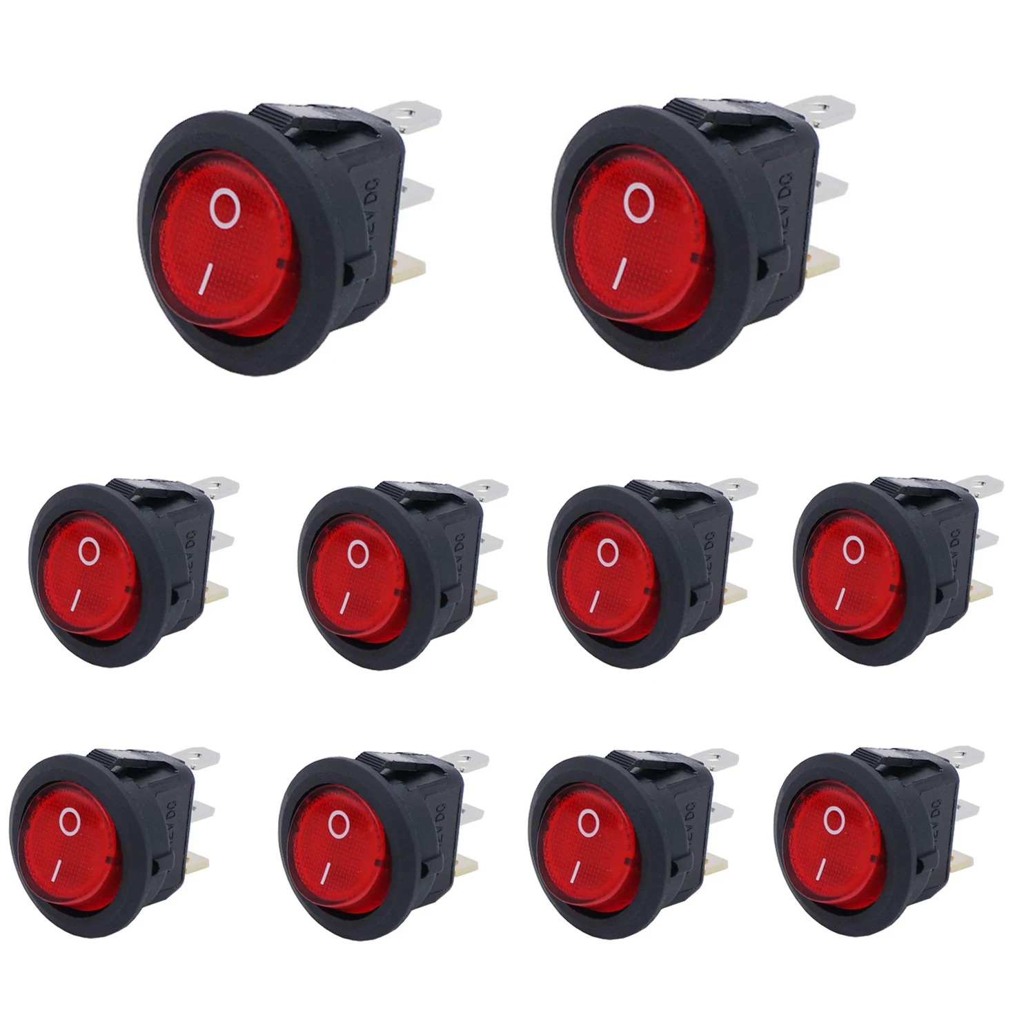 10Pcs Round Rocker Toggle Switch 2 Position 12V 20A SPST 3Pin ON-Off Car Auto Boat LED Light for Marine Truck