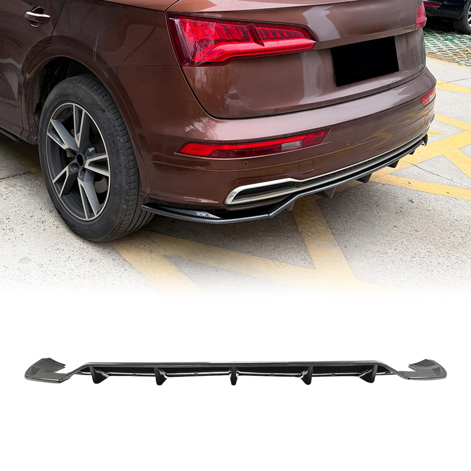 

Rear Bumper Diffuser Spoiler Lip Gloss Black/Carbon Fiber Look Tail Boot Splitter Guard For Audi Q5 FY Sline 2018-2020 S-Line