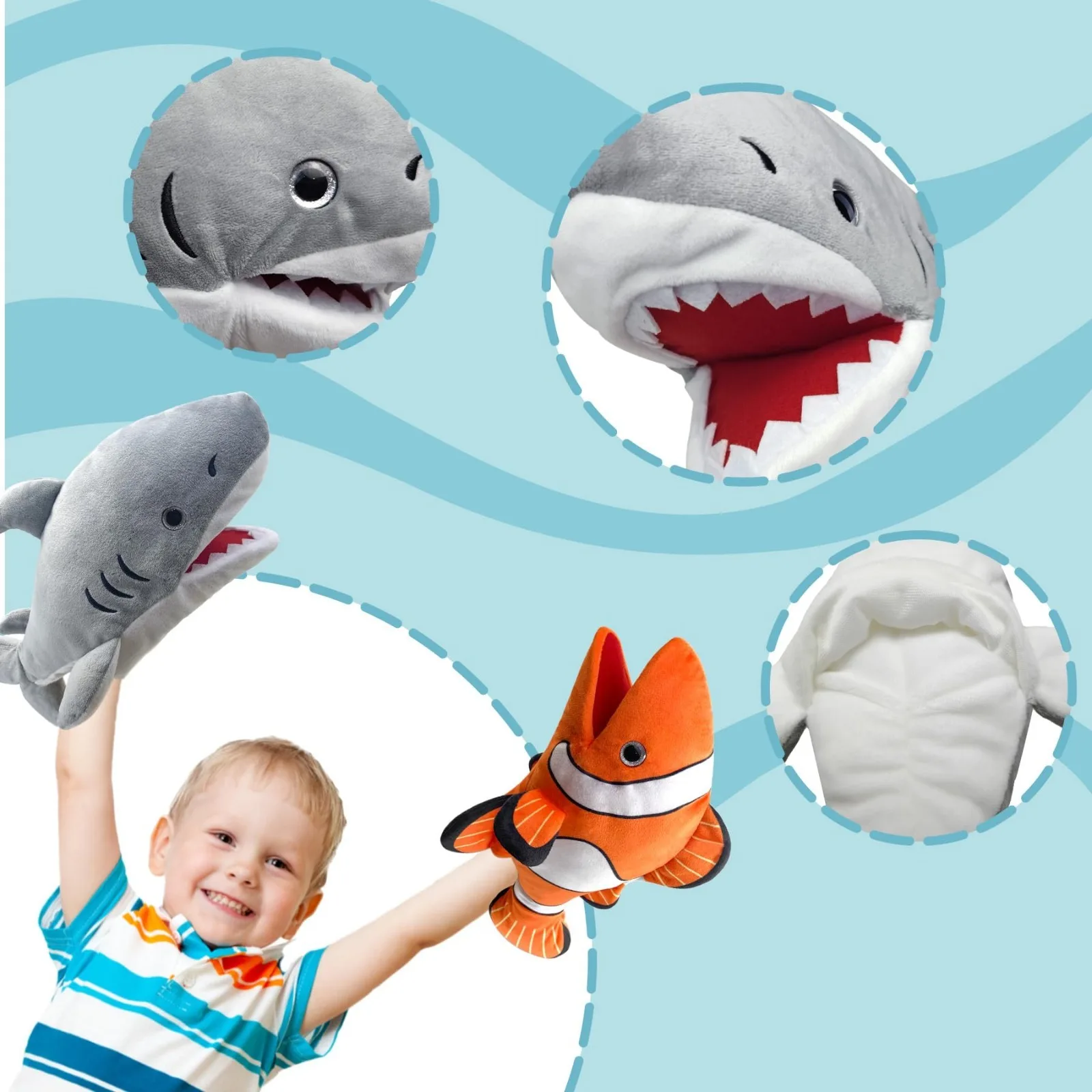 Shark Hand Puppet Plush Doll for Kids Ocean Animal with Moveable Mouth,Soft Stuffed Story Role Play Teaching Toys