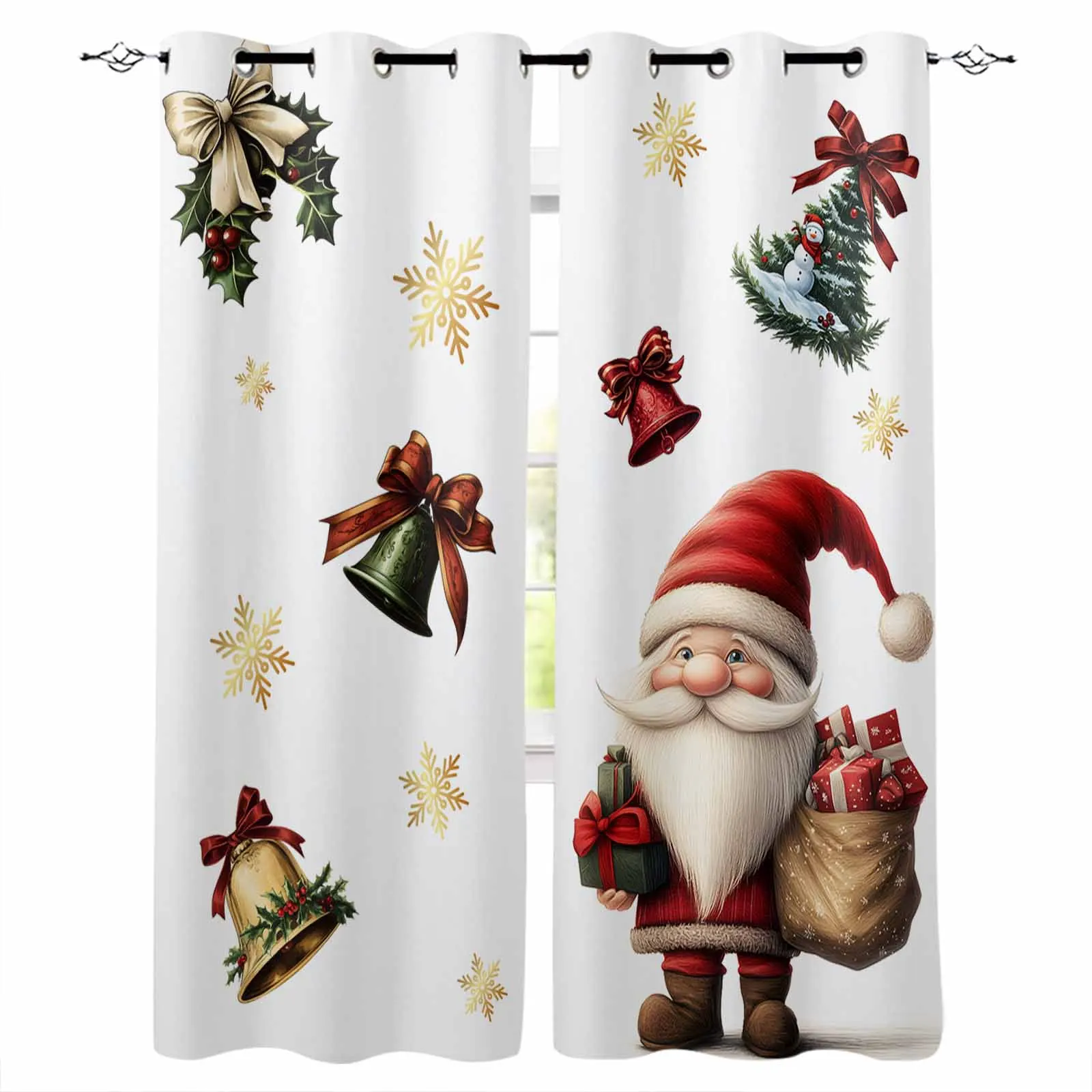 Christmas Goblin Snowflake Gift Bell Blackout Curtains For Living Room Bedroom Window Treatment Blinds Drapes Kitchen Curtains