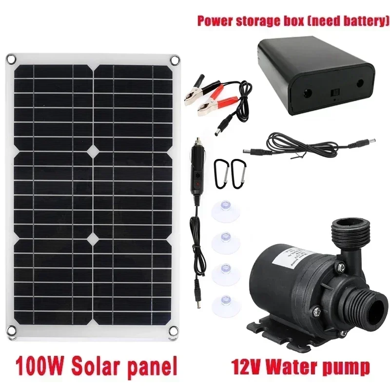 Solar Water Pump Kit Brushless Solar Panel Fish Water Pool Kit Garden Decoration Powered Fountain Pond Pum Aquarium 100W 12V