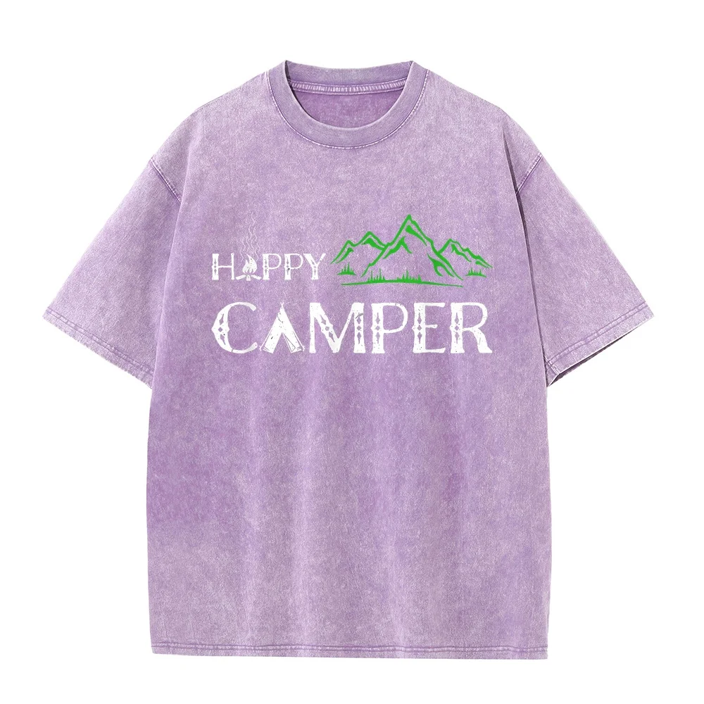 Happy Camper Camping T-Shirt for Men Women and Kids Shirts Canada Men's Clothing All 100 Cotton Tee Funny Quote Summer Top