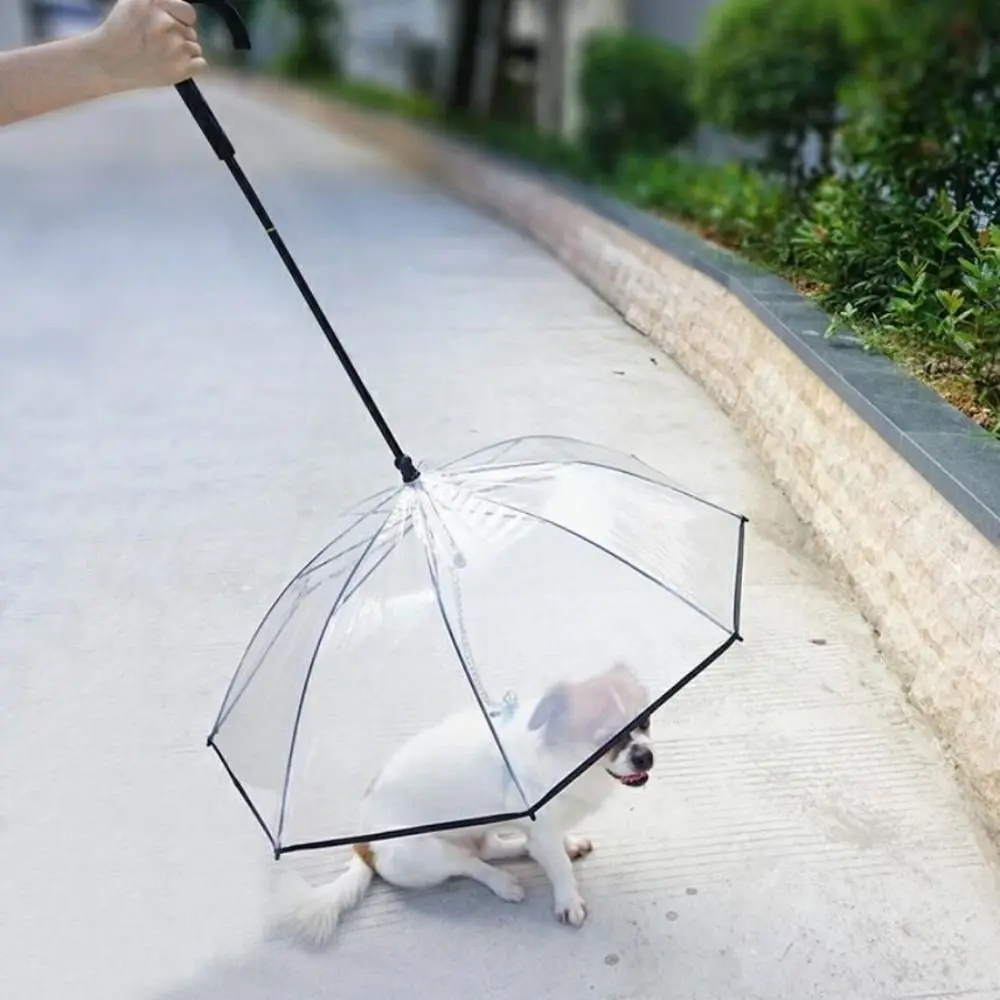 

Multi Functional Clear Pet Dog Umbrellas C-Shape Handle with Leash Doggy Poncho Adjustable Rainproof Raincoat for Dogs Small Dog